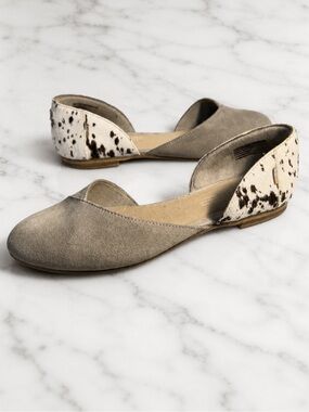 TOMS Cow Hide D'Orsay Flat - Taupe Suede with Speckled White Heel
